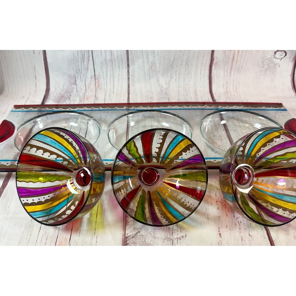 Pier 1 Imports Striped Glass Dessert Dish Set w/ Lids Serving Tray Discontinued. - Picture 5 of 6